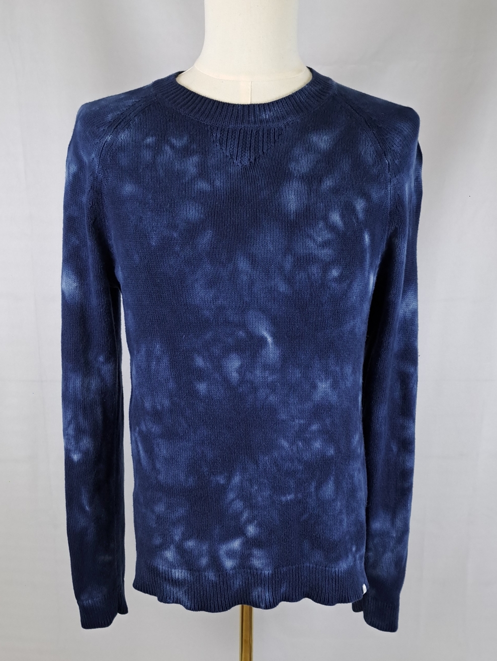 Lucky Brand Men’s Navy Tie-Dye Cotton Linen Knit Crewneck Sweater Indie Skater S